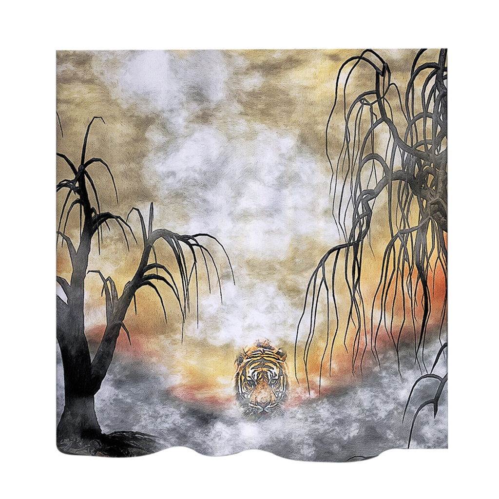 Generic Home Hotel Bathroom Shower Room Door Window Decor Forest Tiger Print Charms Extra Long Fabric Bath Shower Curtain With 12 Hooks
