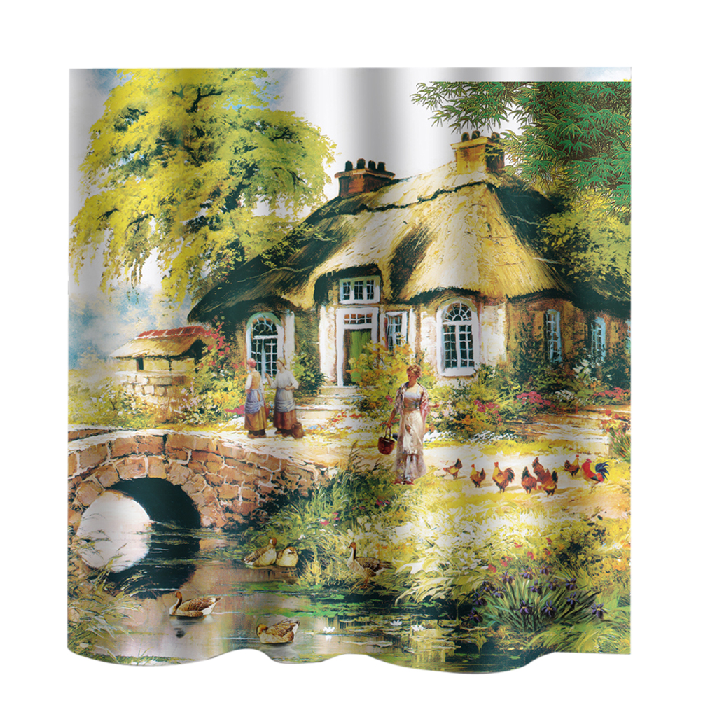 Generic Home Hotel Bathroom Shower Room Door Window Decor Fashionable Print Charms Extra Long Fabric Bath Shower Curtain With 12 Hooks